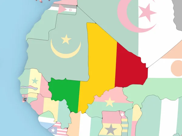 Χάρτης Μάλι με σημαία στον κόσμο — Φωτογραφία Αρχείου