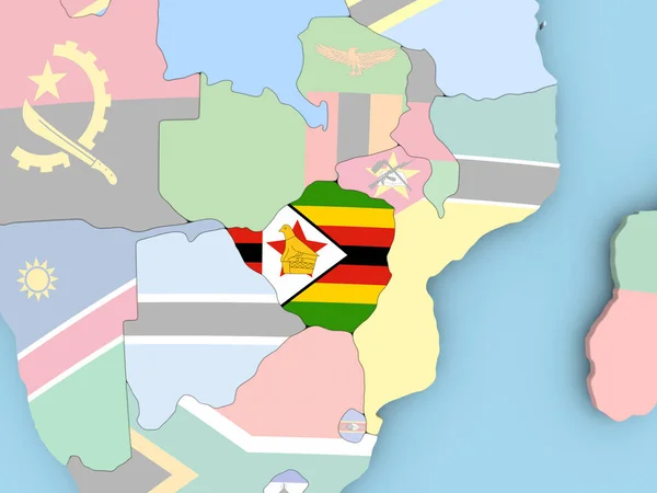 Mapa do Zimbabué com bandeira no globo — Fotografia de Stock