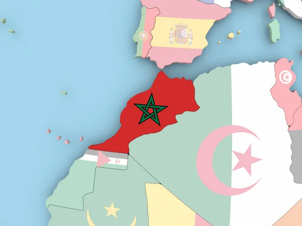 Carte du Maroc avec drapeau sur le globe — Photo