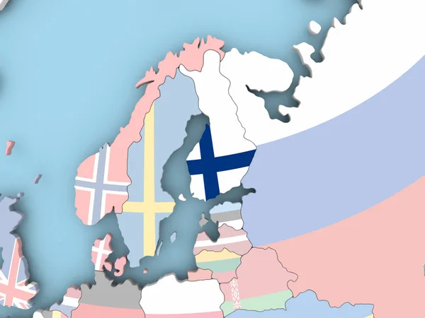 Χάρτης Φινλανδίας με σημαία στον κόσμο — Φωτογραφία Αρχείου
