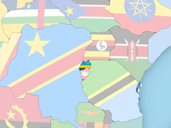 Carte du Rwanda avec drapeau sur le globe — Photo