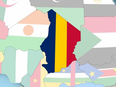 Çad Haritası dünya üzerinde bayrak ile