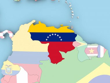 Venezuela Haritası dünya üzerinde bayrak ile