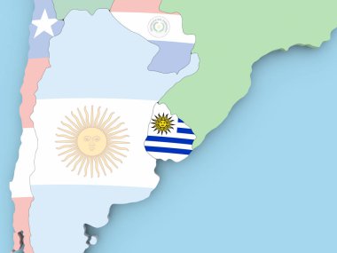 Dünya üzerinde bayrak ile Uruguay Haritası