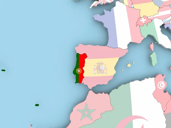Karte von Portugal mit Flagge auf Globus — Stockfoto