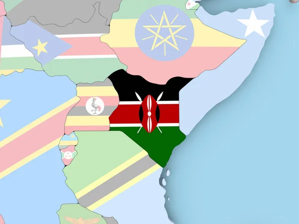 Mapa do Quênia com bandeira no globo — Fotografia de Stock