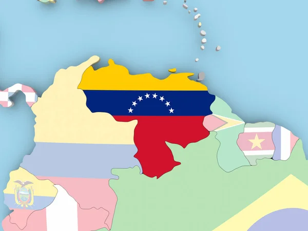 Mapa da Venezuela com bandeira no globo — Fotografia de Stock