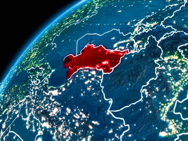 Карта Туркменистана ночью — стоковое фото