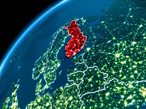 Mapa Finlandii w nocy — Zdjęcie stockowe