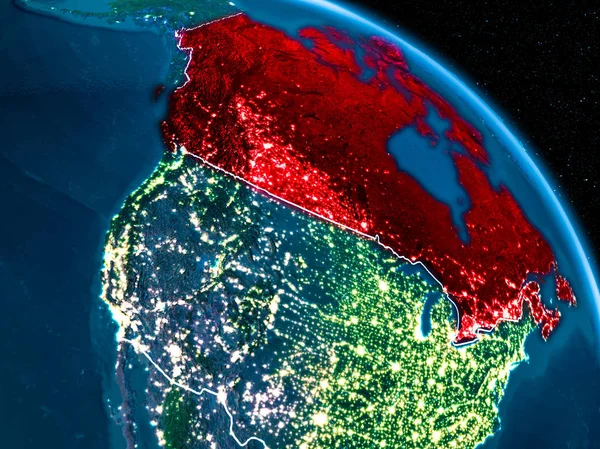 Widok satelitarny Kanady w nocy — Zdjęcie stockowe