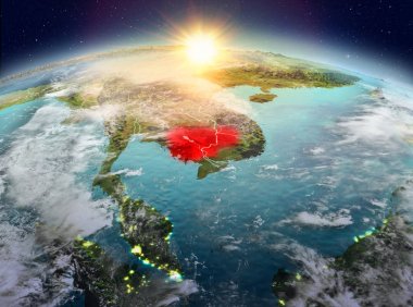 Kamboçya'dan gündoğumu uzayda