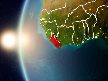 Liberya uzaydan yukarıda günbatımı