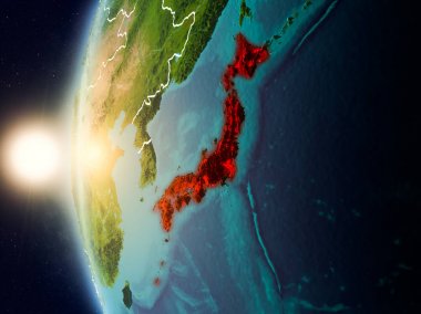 Günbatımı uzaydan Japonya yukarıda