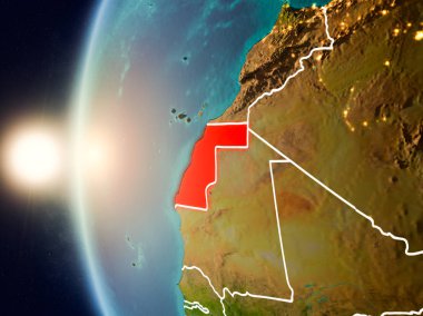 Günbatımı Batı Sahra uzaydan yukarıda