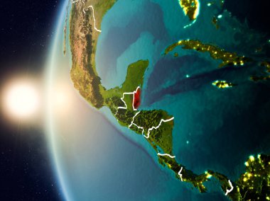 Belize Uzaydan yukarıda günbatımı