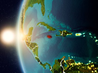 Günbatımı Jamaika uzaydan yukarıda