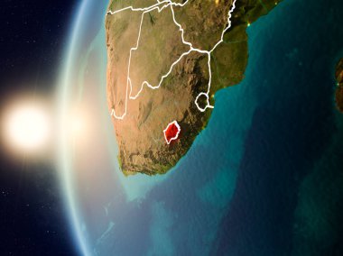 Lesotho uzaydan yukarıda günbatımı