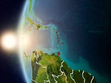 Caribbean uzaydan yukarıda günbatımı