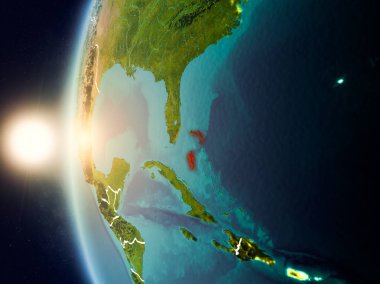 Bahamalar uzaydan yukarıda günbatımı