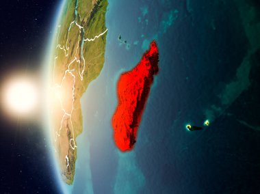 Madagaskar uzaydan yukarıda günbatımı