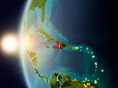 Günbatımı Haiti uzaydan yukarıda