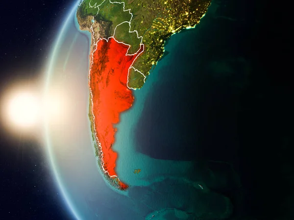 Zachód słońca nad Argentyny z kosmosu — Zdjęcie stockowe
