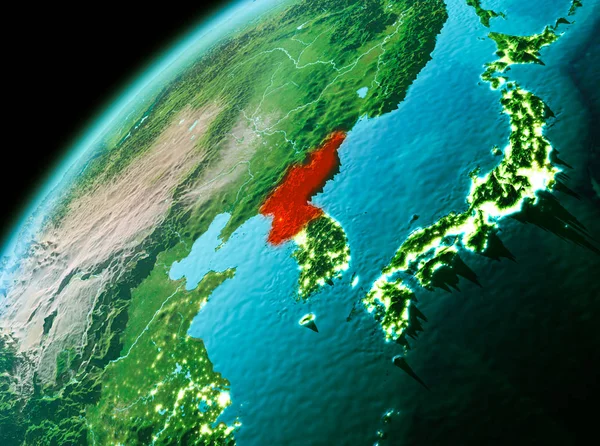 North Korea from space in evening — Stock Photo, Image