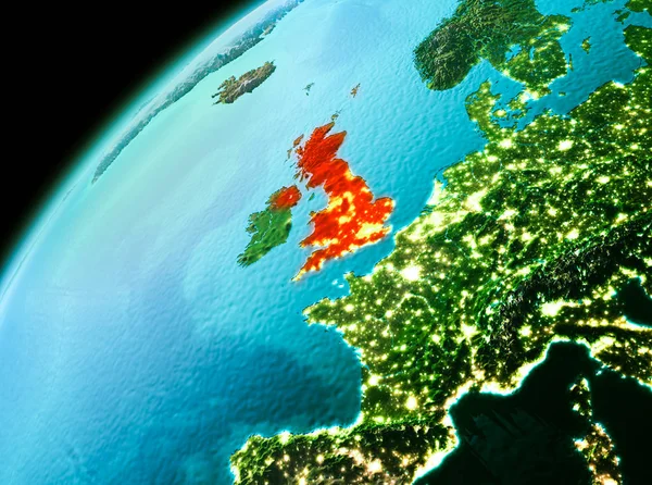 Velká Británie z vesmíru v večer — Stock fotografie