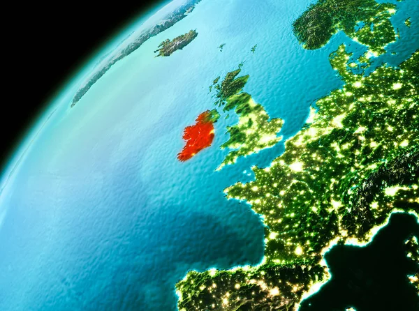 Irsko z vesmíru v večer — Stock fotografie