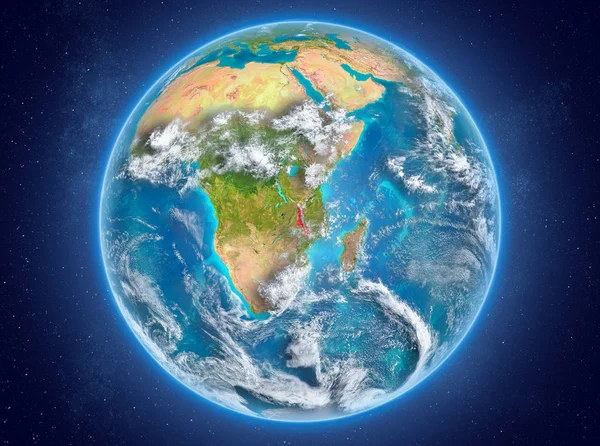 Malawi op de planeet aarde in de ruimte — Stockfoto