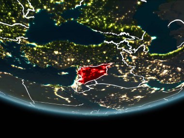 Suriye gece uzaydan yeryüzündeki