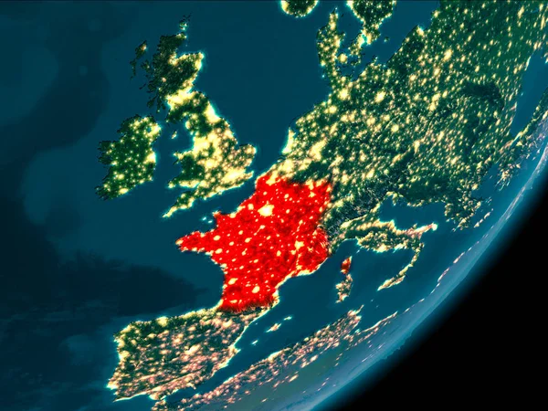 Francie z vesmíru v noci — Stock fotografie
