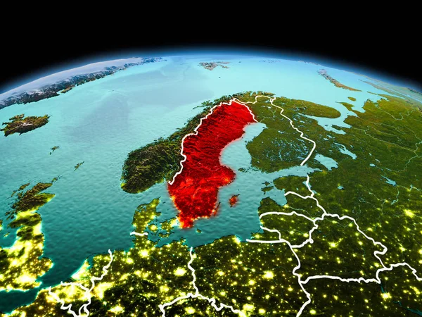 Sverige på planeten jorden i rymden — Stockfoto