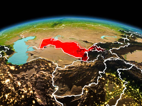 Uzbekistan on planet Earth in space