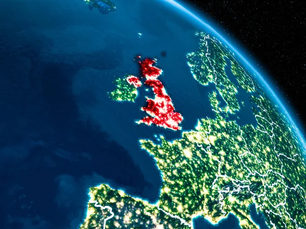 Gece İngiltere uydu görünümü — Stok fotoğraf