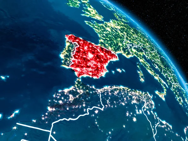 Satellite view of Spain at night