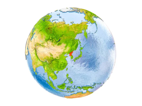 North Korea on globe isolated — Stock Photo, Image