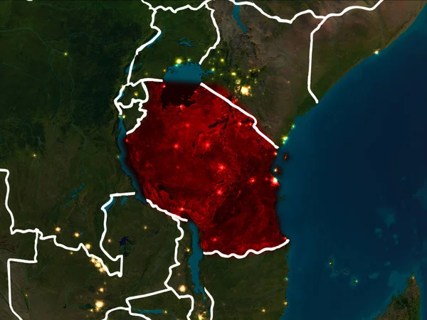 Mapa de Tanzania por la noche — Foto de Stock
