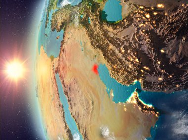 Uzaydan gelen gün batımı sırasında Kuveyt