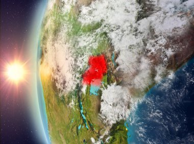 Uzaydan gelen gün batımı sırasında Uganda