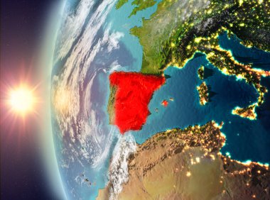 Uzaydan gelen gün batımı sırasında İspanya