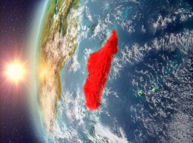 Uzaydan gelen gün batımı sırasında Madagaskar