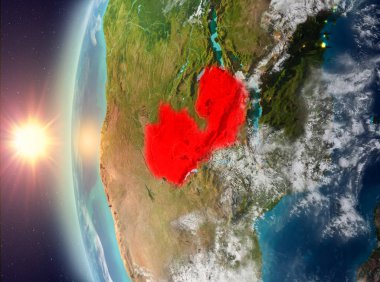 Uzaydan gelen gün batımı sırasında Zambiya