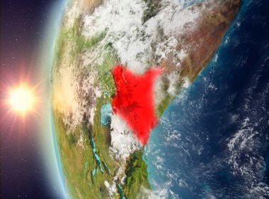 Uzaydan gelen gün batımı sırasında Kenya