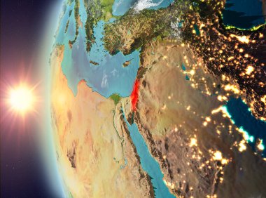 Uzaydan gelen gün batımı sırasında İsrail