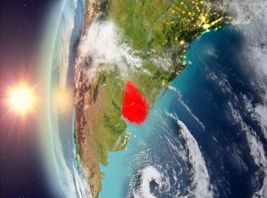 Uzaydan gelen gün batımı sırasında Uruguay