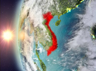 Uzaydan gelen gün batımı sırasında Vietnam