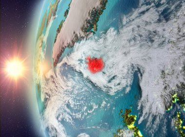 Uzaydan gelen gün batımı sırasında İzlanda