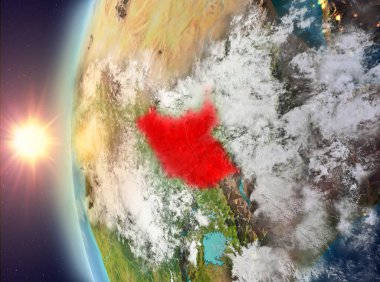 Uzaydan gelen gün batımı sırasında Güney Sudan