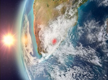 Uzaydan gelen gün batımı sırasında Lesotho